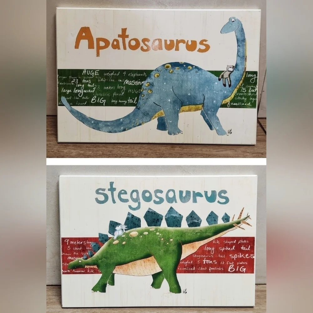 Stupell Industries Kids Room Art Stegosaurus Dinosaurs Wall Plaques Set Of 2